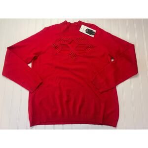 NWT Cyrus Knits Bright Red Mock Neck Sweater Top Front Cutout Womens Large